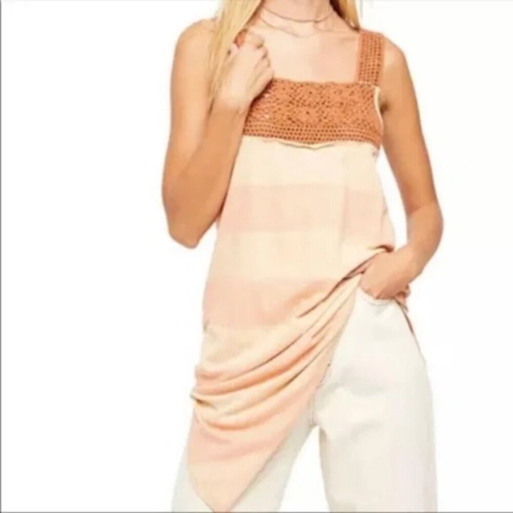 Free People Luca Crochet Stripe Tunic in Sayulita Sz S Cotton Linen Blend Boho - Picture 4 of 8